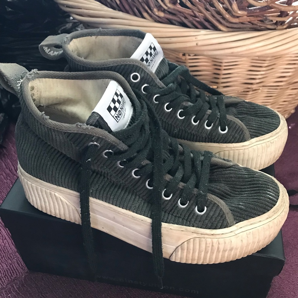Green Corduroy Platform Sneakers